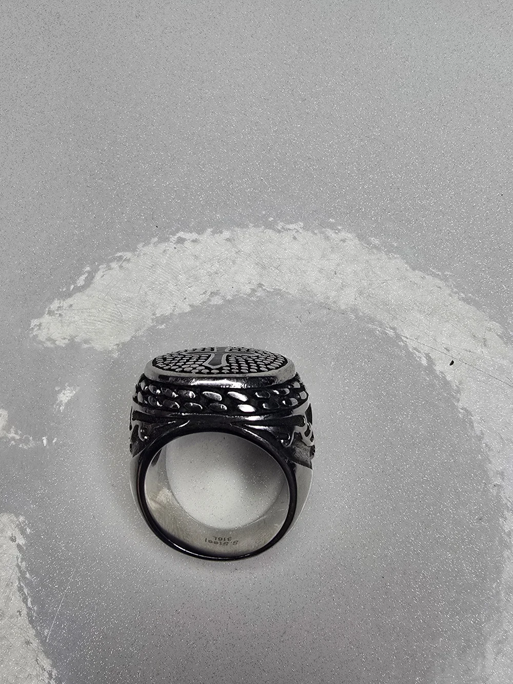 Men's Stainless Steel Cross Signet Ring Gothic Religious Statement Ring Size 16.